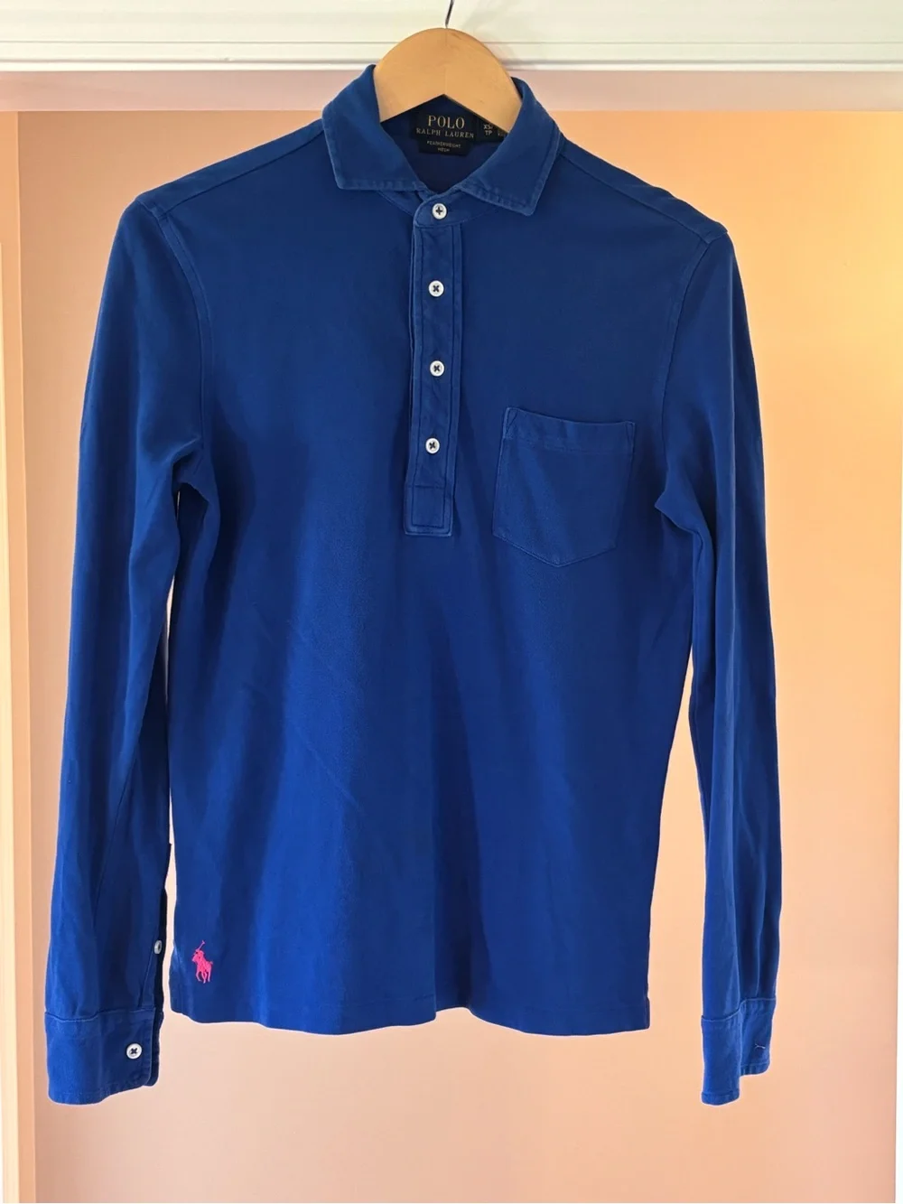 Polo by Ralph Lauren Mens Long-Sleeve Royal Blue Featherweight Mesh Chest Pocket